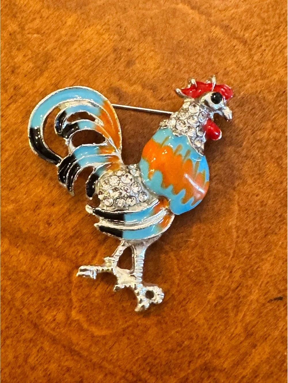Rooster Brooch Pin with Rhinestones 509